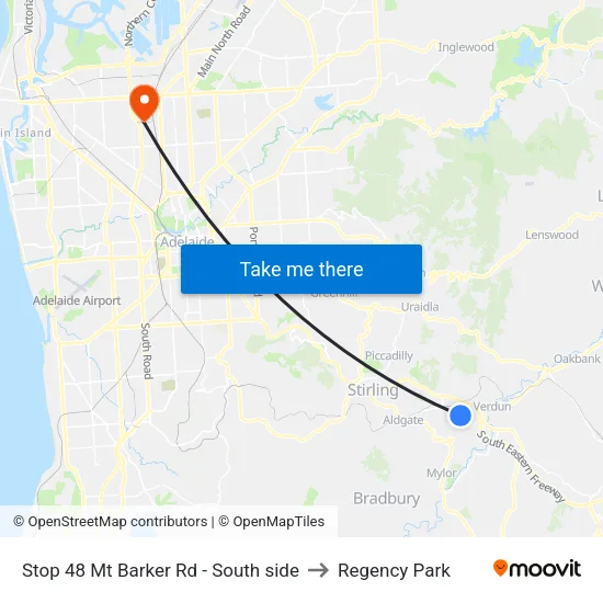 Stop 48 Mt Barker Rd - South side to Regency Park map