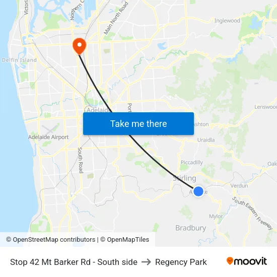 Stop 42 Mt Barker Rd - South side to Regency Park map