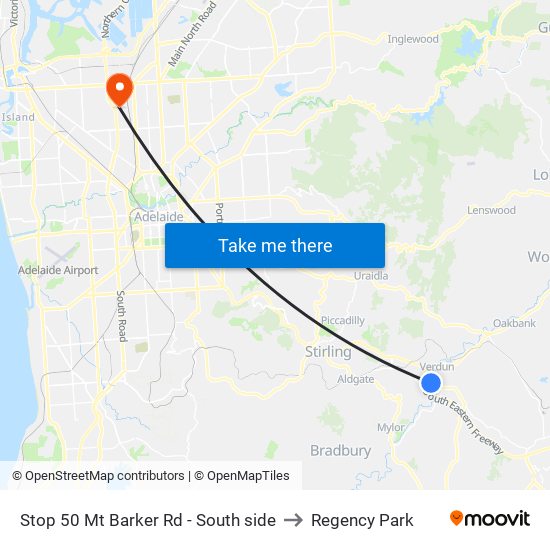 Stop 50 Mt Barker Rd - South side to Regency Park map