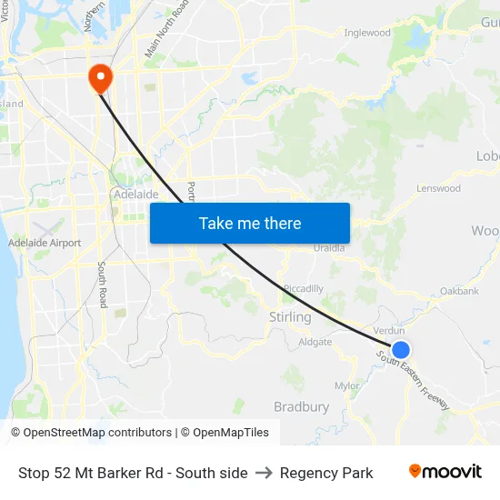 Stop 52 Mt Barker Rd - South side to Regency Park map