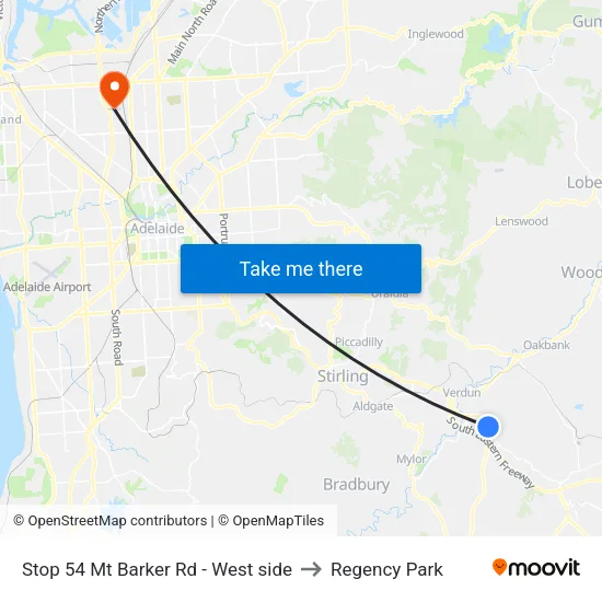 Stop 54 Mt Barker Rd - West side to Regency Park map