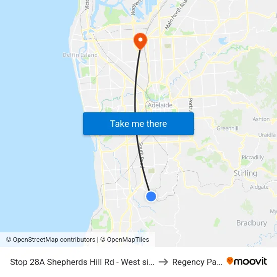 Stop 28A Shepherds Hill Rd - West side to Regency Park map