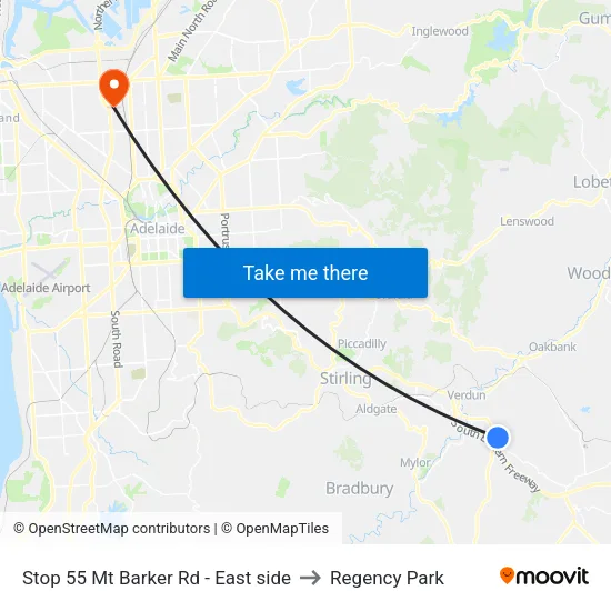 Stop 55 Mt Barker Rd - East side to Regency Park map