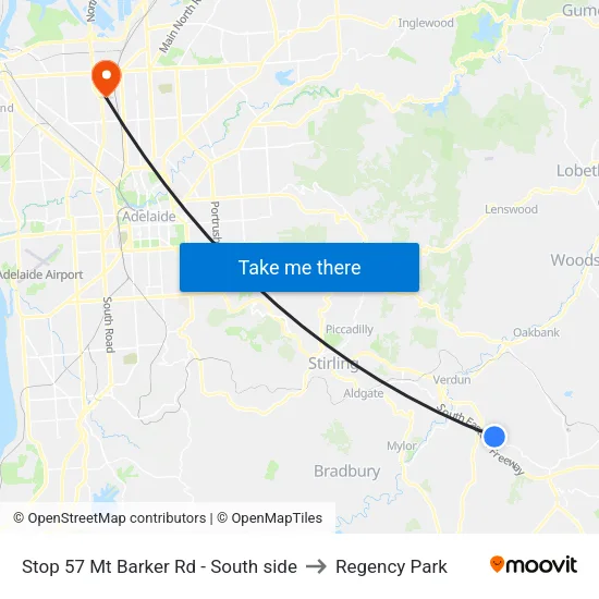 Stop 57 Mt Barker Rd - South side to Regency Park map