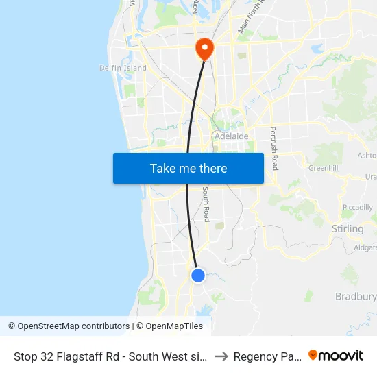 Stop 32 Flagstaff Rd - South West side to Regency Park map