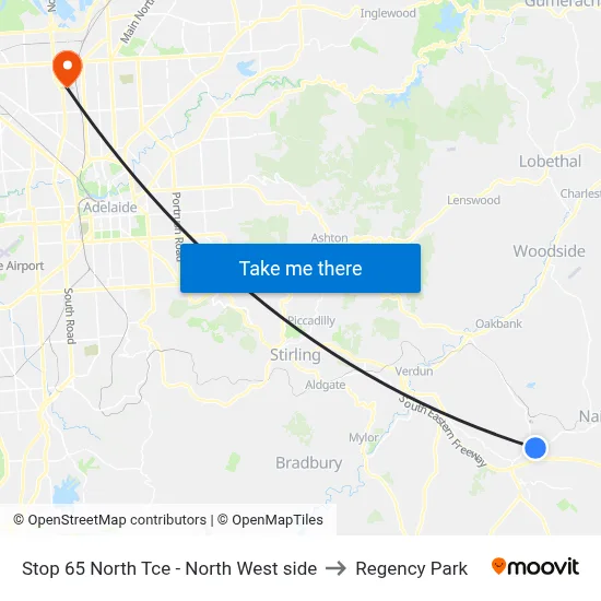 Stop 65 North Tce - North West side to Regency Park map
