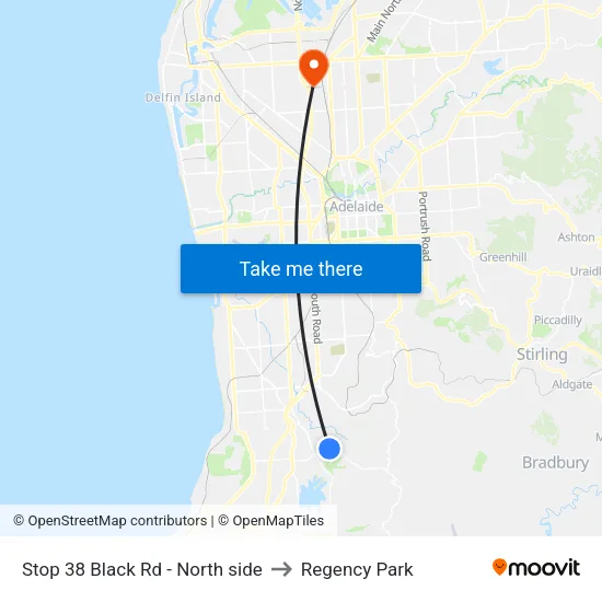 Stop 38 Black Rd - North side to Regency Park map
