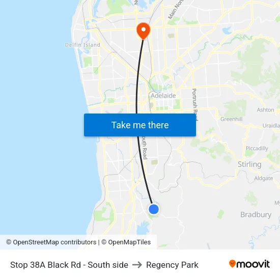 Stop 38A Black Rd - South side to Regency Park map