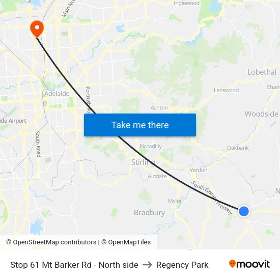 Stop 61 Mt Barker Rd - North side to Regency Park map