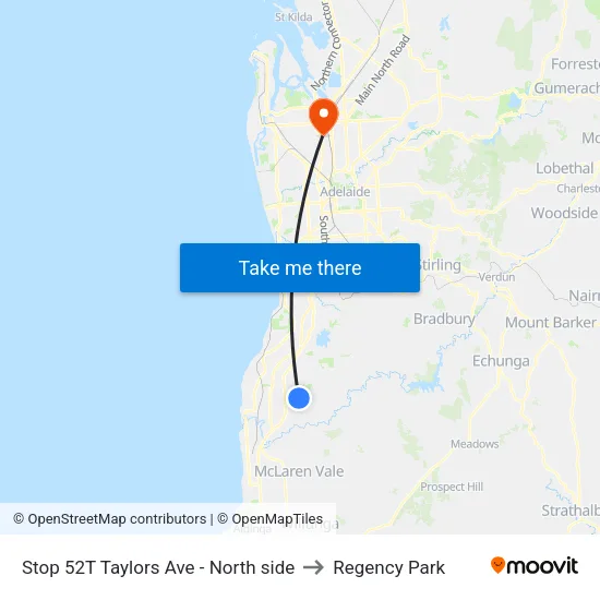 Stop 52T Taylors Ave - North side to Regency Park map