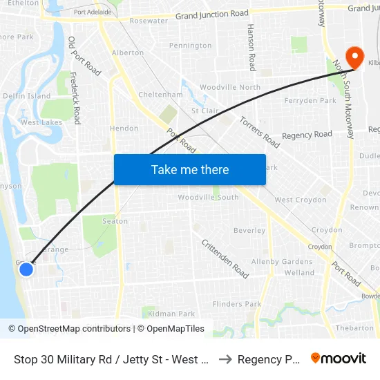 Stop 30 Military Rd / Jetty St - West side to Regency Park map