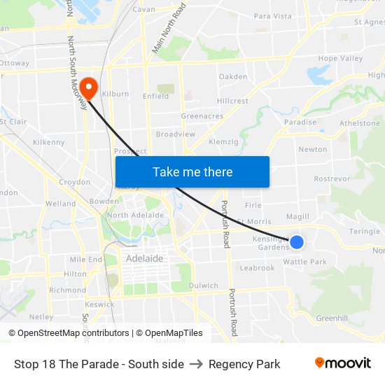 Stop 18 The Parade - South side to Regency Park map