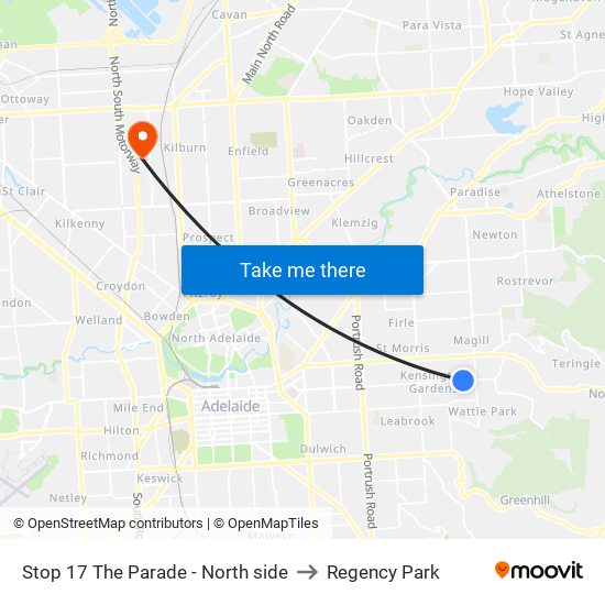 Stop 17 The Parade - North side to Regency Park map