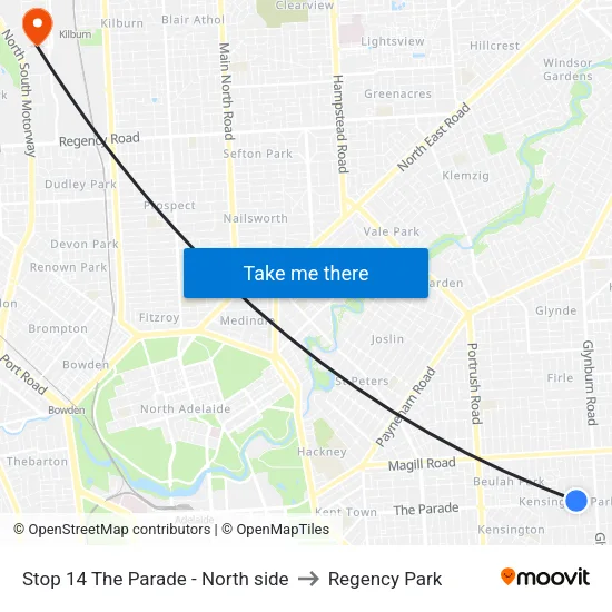 Stop 14 The Parade - North side to Regency Park map