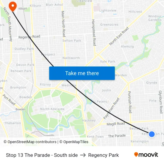 Stop 13 The Parade - South side to Regency Park map