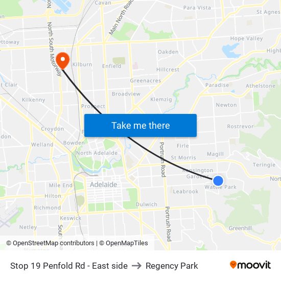 Stop 19 Penfold Rd - East side to Regency Park map
