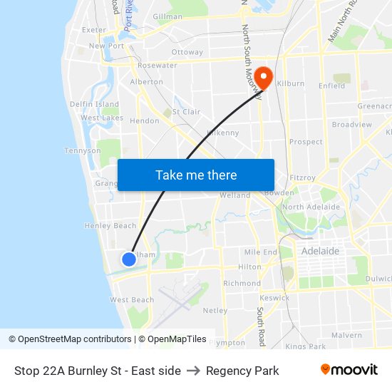 Stop 22A Burnley St - East side to Regency Park map