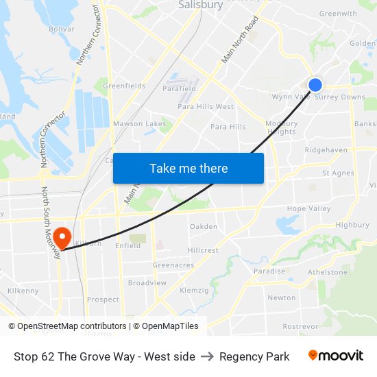 Stop 62 The Grove Way - West side to Regency Park map