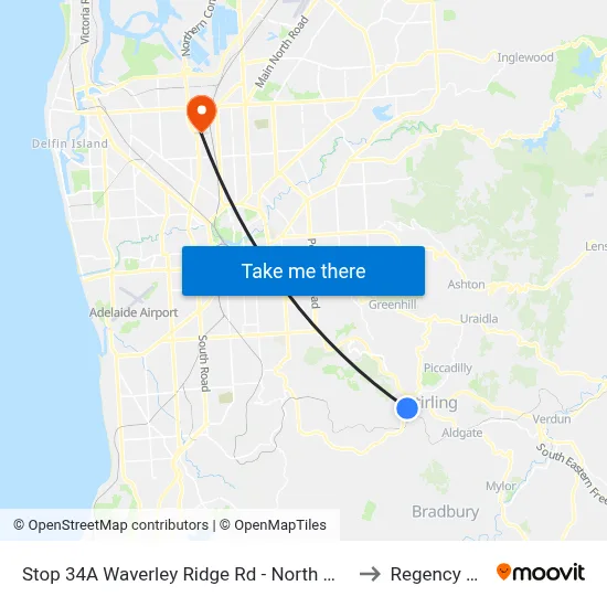 Stop 34A Waverley Ridge Rd - North West side to Regency Park map