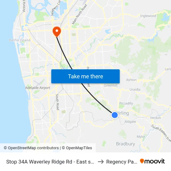 Stop 34A Waverley Ridge Rd - East side to Regency Park map