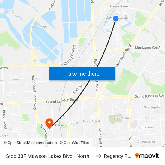 Stop 33F Mawson Lakes Blvd - North side to Regency Park map
