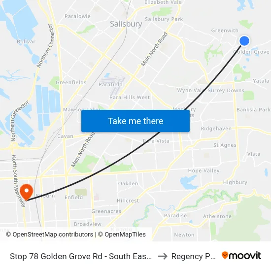 Stop 78 Golden Grove Rd - South East side to Regency Park map