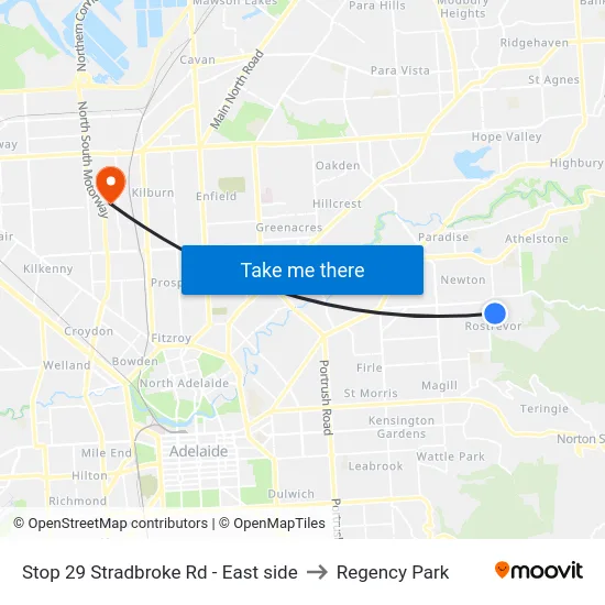 Stop 29 Stradbroke Rd - East side to Regency Park map