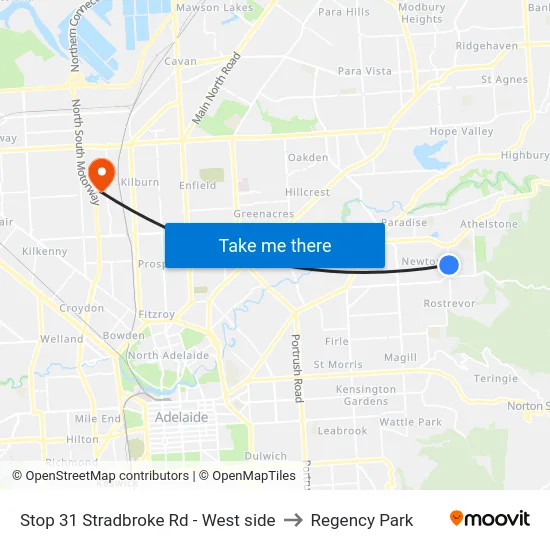 Stop 31 Stradbroke Rd - West side to Regency Park map