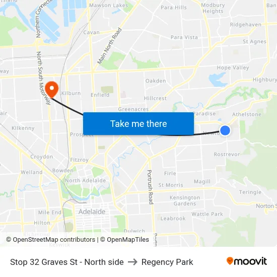 Stop 32 Graves St - North side to Regency Park map