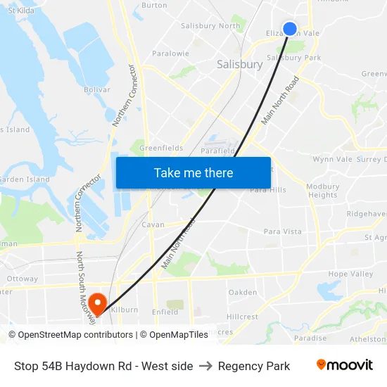 Stop 54B Haydown Rd - West side to Regency Park map