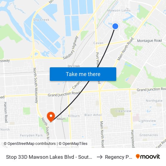 Stop 33D Mawson Lakes Blvd - South side to Regency Park map