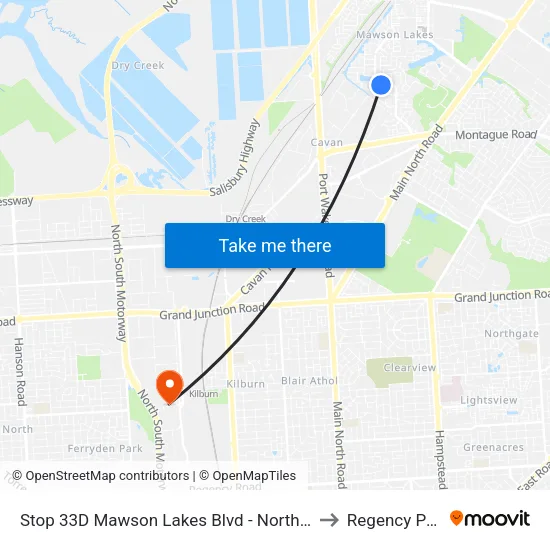 Stop 33D Mawson Lakes Blvd - North side to Regency Park map