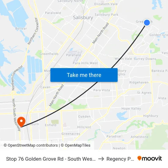 Stop 76 Golden Grove Rd - South West side to Regency Park map
