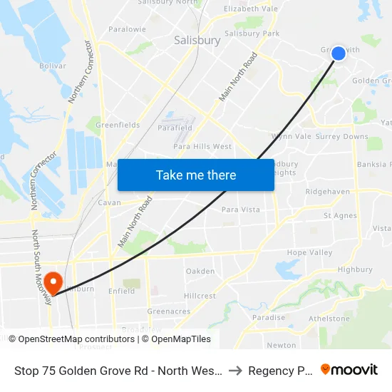 Stop 75 Golden Grove Rd - North West side to Regency Park map