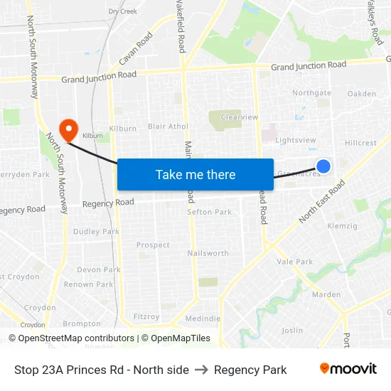 Stop 23A Princes Rd - North side to Regency Park map