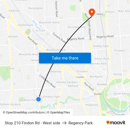 Stop 210 Findon Rd - West side to Regency Park map