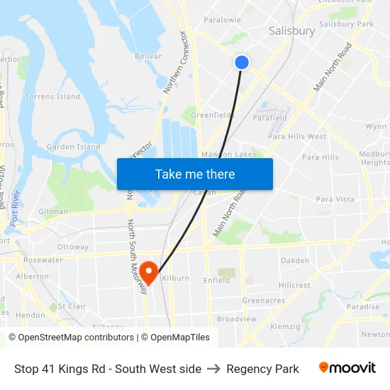 Stop 41 Kings Rd - South West side to Regency Park map
