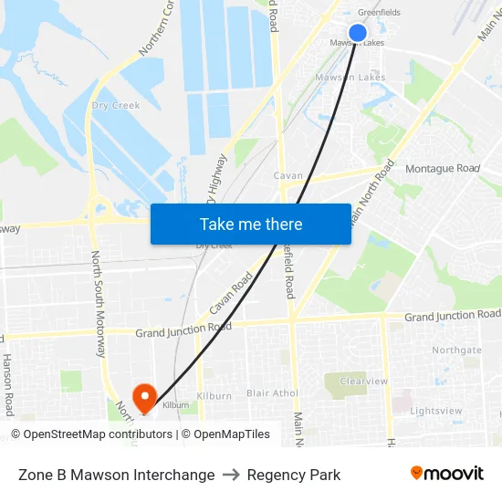 Zone B Mawson Interchange to Regency Park map