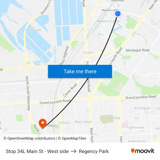 Stop 34L Main St - West side to Regency Park map