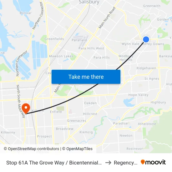Stop 61A The Grove Way / Bicentennial Dr - North side to Regency Park map