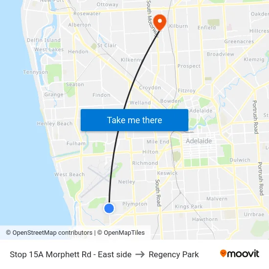 Stop 15A Morphett Rd - East side to Regency Park map