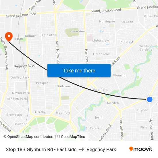 Stop 18B Glynburn Rd - East side to Regency Park map