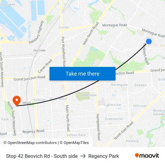 Stop 42 Beovich Rd - South side to Regency Park map