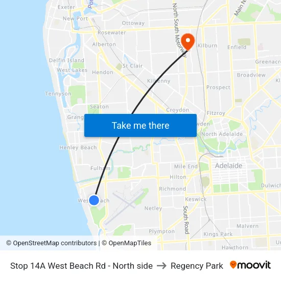 Stop 14A West Beach Rd - North side to Regency Park map