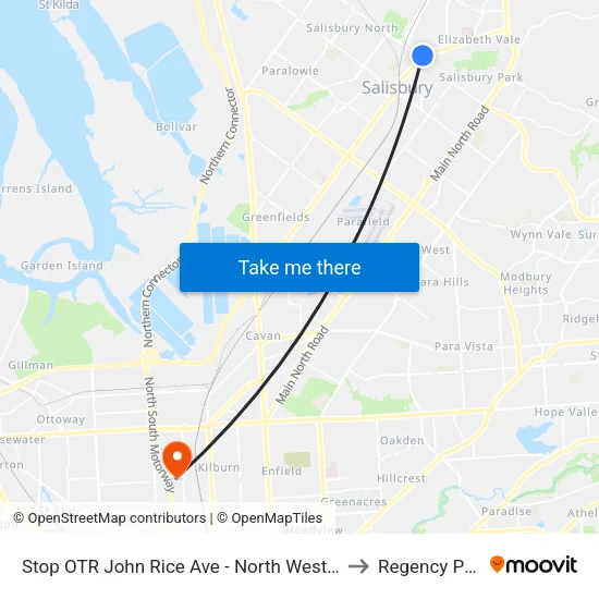 Stop OTR John Rice Ave - North West side to Regency Park map