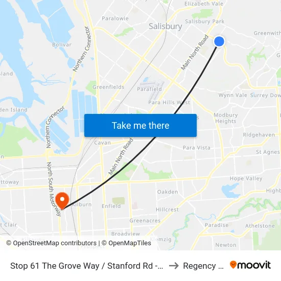 Stop 61 The Grove Way / Stanford Rd - South side to Regency Park map