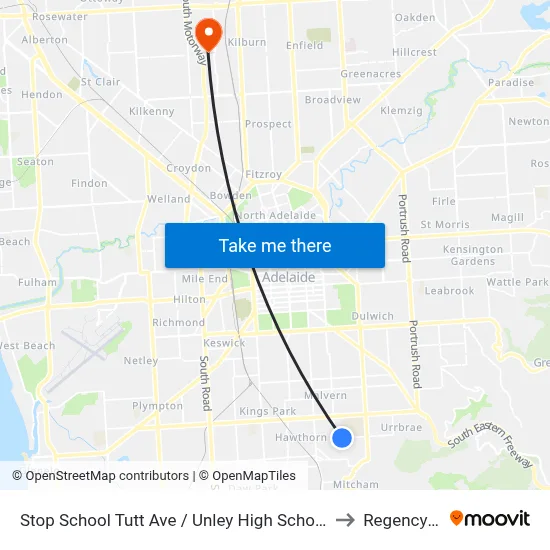 Stop School Tutt Ave / Unley High School - South side to Regency Park map