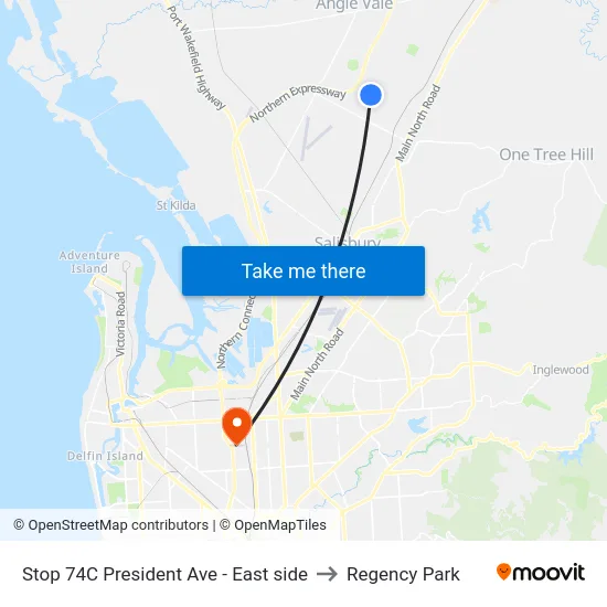 Stop 74C President Ave - East side to Regency Park map