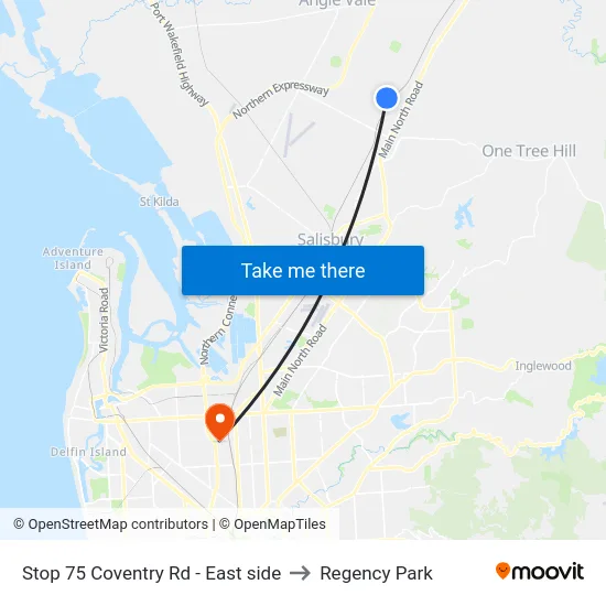 Stop 75 Coventry Rd - East side to Regency Park map