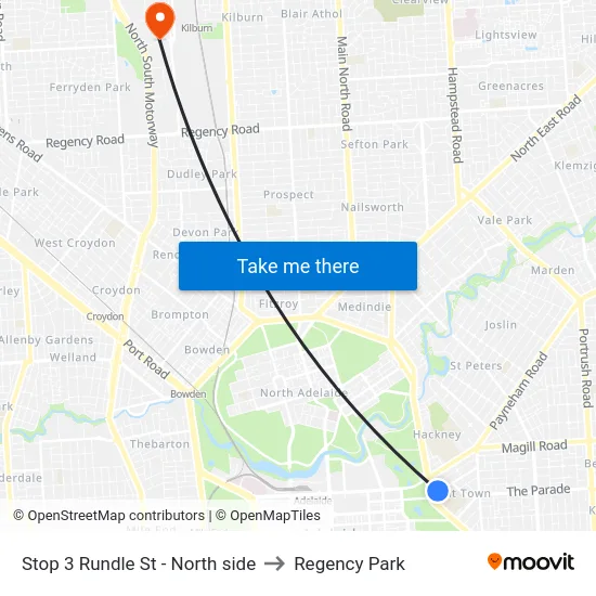 Stop 3 Rundle St - North side to Regency Park map